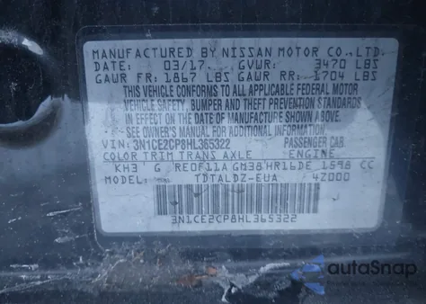 2017 Nissan Versa Note Sv from USA, damaged, VIN 3N1CE2CP8HL365322